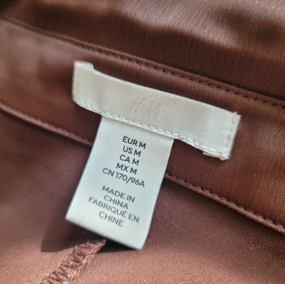 H&M Long Sleeve Button Down Ruched Bodycon Mini Dress Size Medium Brown - Picture 10 of 11